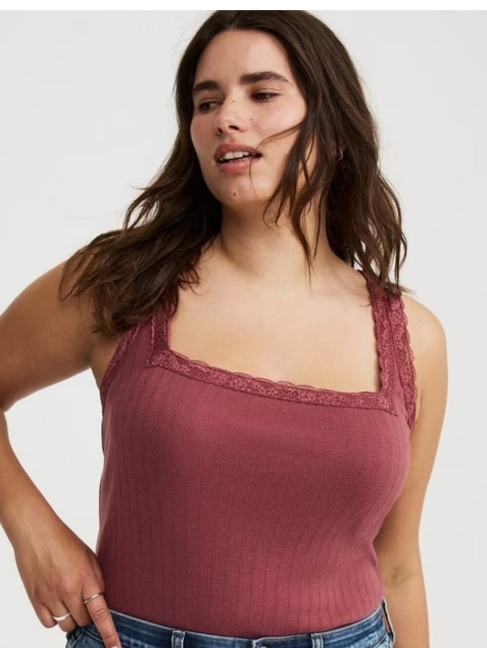 Torrid Pointelle Square Neck Lace Trim Tank Size 1